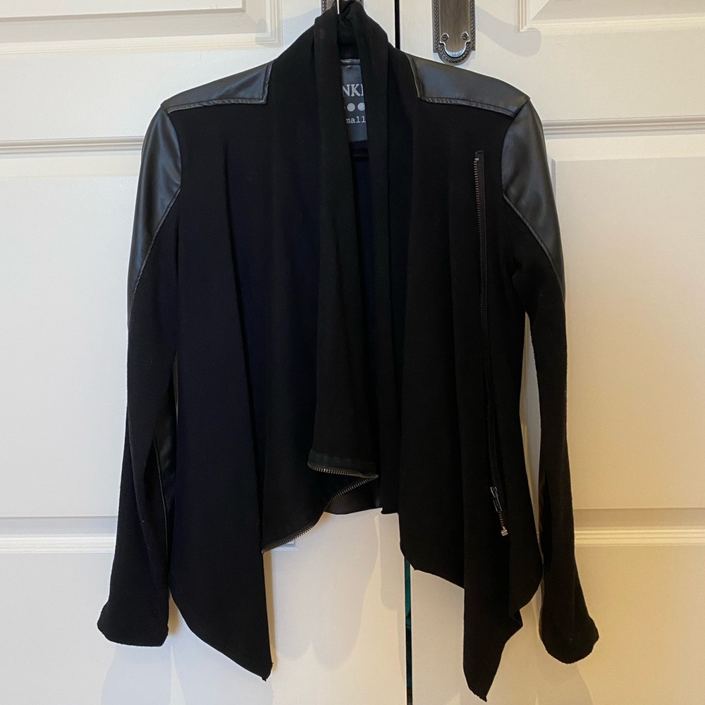 Blank NYC Black Faux Leather Sweater Cardigan